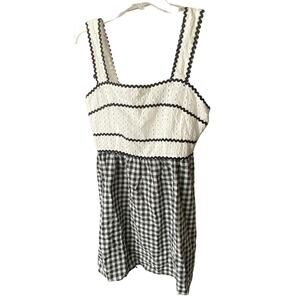 Cider Women's Size Large Eyelet Embroidered Mini Dress White Black Zip Up NWT